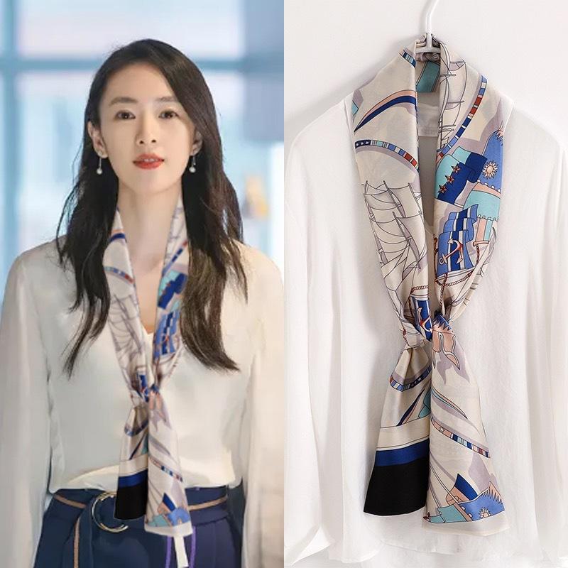 New small scarf thin and narrow strip printed silk scarf women's new streamer fashionable versatile professional decoration scarf scarf