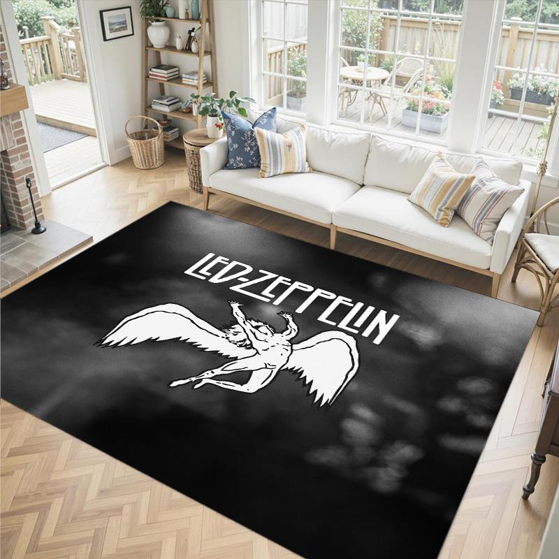 Led Zeppelin Design Crystal Velvet Carpet Cozy Non?Slip Printed Rug For Bedroom Living Room Entrance