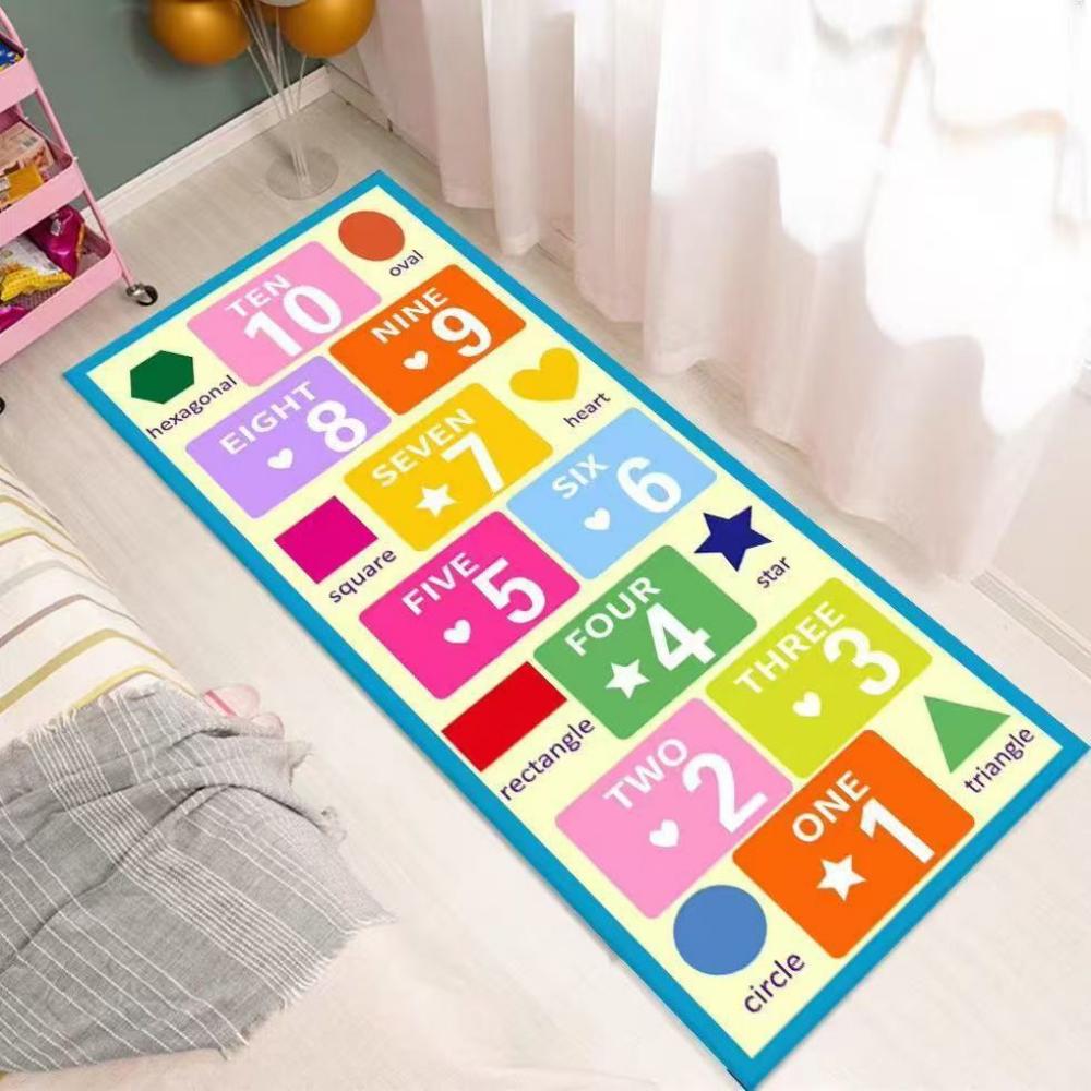 Hopscotch Game Cartoon Runner Rug for Kid Room Boy Girl Bedroom Bedside Mat Living Room Sofa Rug Playroom Fun Children Play Mat