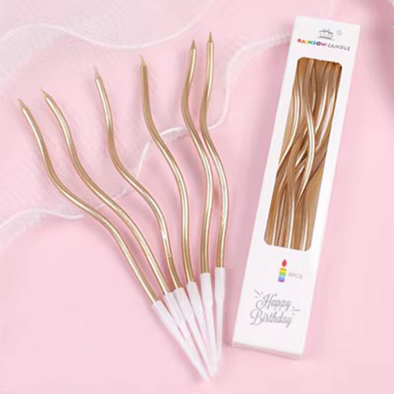 6PC/Box Creative Curved Cake Candles Best Wishes Birthday Curve Candles Colorful Wedding Party Birthday Cake Decorative Supplies