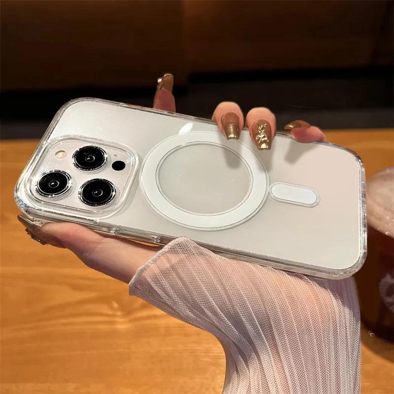 Модный прозрачный магнитный чехол с беспроводной зарядкой для Magsafe для iPhone 15 14 13 12 11 Pro Max противоударный чехол-бампер аксессуары