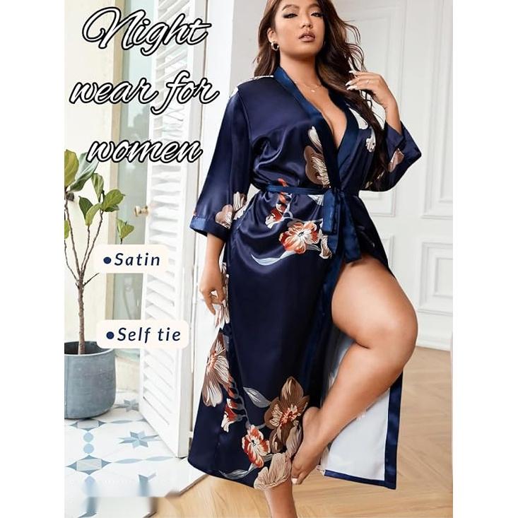 Женский халат на День святого Валентина больших размеров, сексуальный атласный халат, длинная одежда для сна