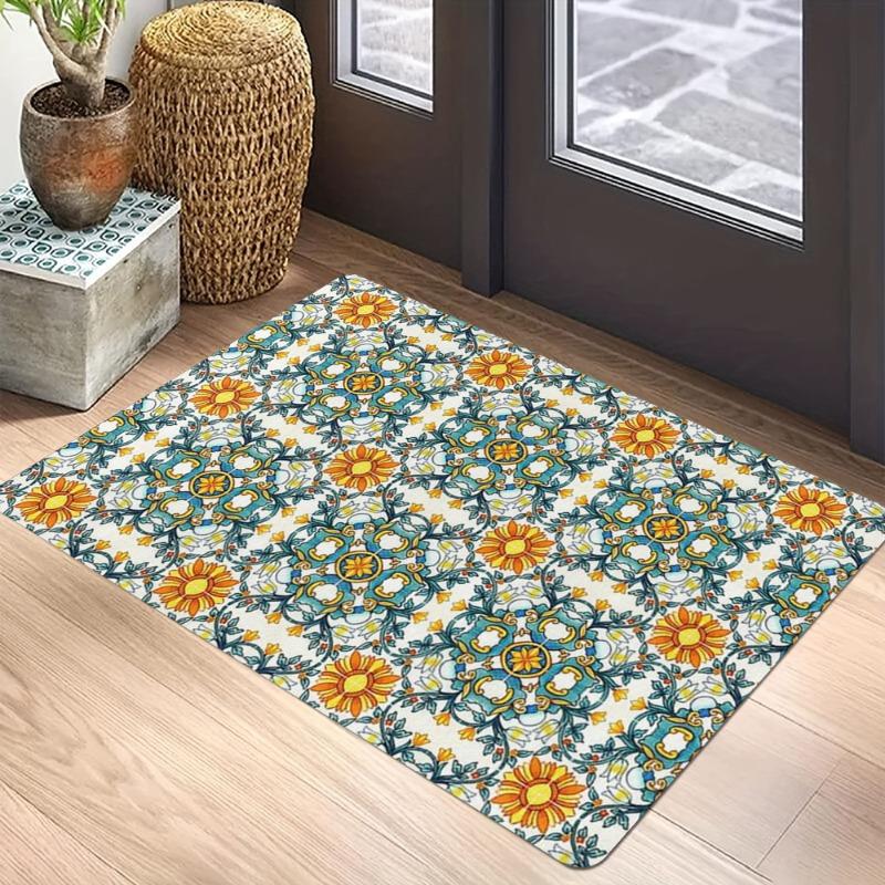 Bohemian Geometric Floral Carpet Mat Rug Blue Sunflower Smiley Sun Fruit Home Decoration Living Room Entryway Modern Vintage