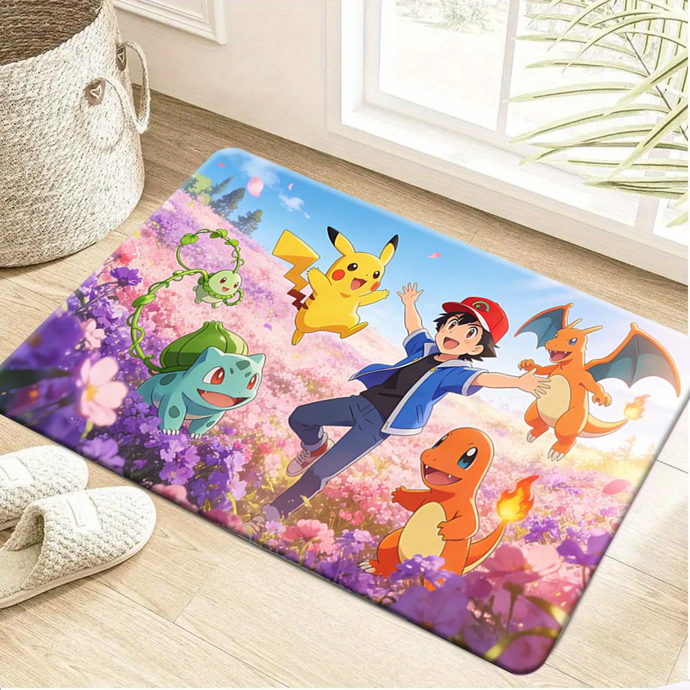 Pokemon Gengar Starry Night Cherry Blossom Print Non-slip Doormat Soft Floor Mat for Home Decor