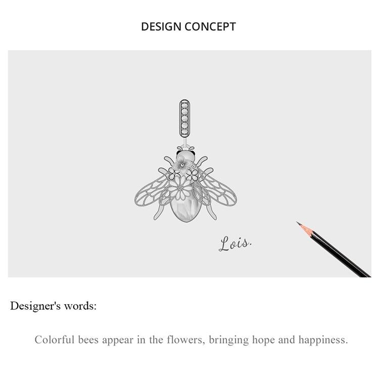 BAMOER Аутентичные стерлингового серебра 925 пробы красочные пчелы прозрачные бусины с фианитами подвеска для браслета DIY изготовления ювелирных изделий