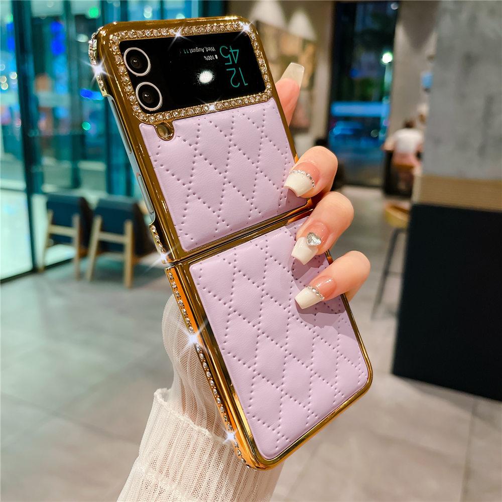 Роскошный чехол из кожи с бриллиантами и золотым покрытием для Samsung Z Flip 6 Flip 5 Flip 4 3 Противоударный чехол-книжка для телефона Coque