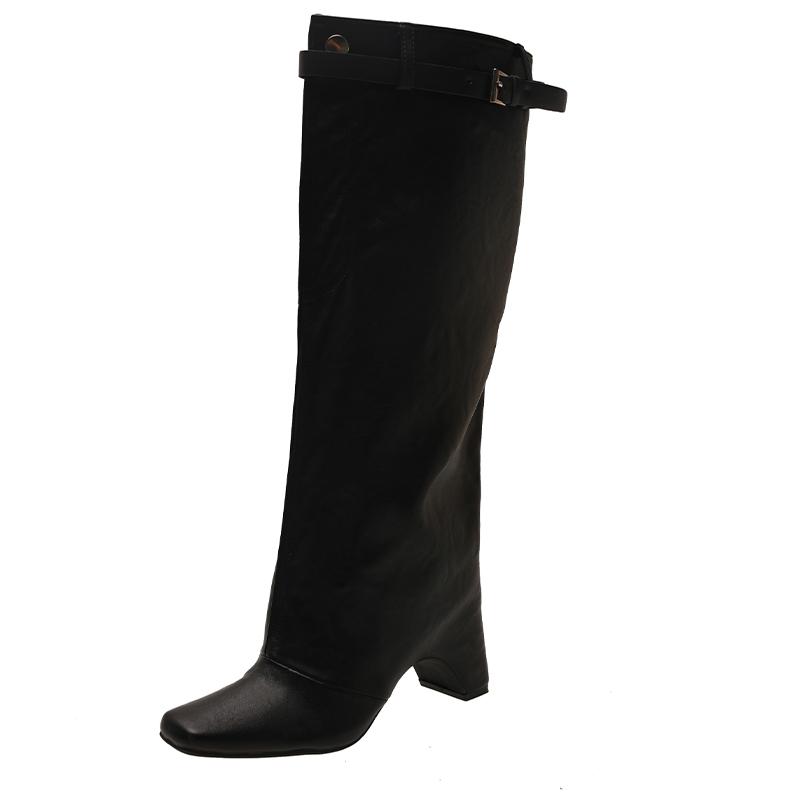 Модные ботфорты для женщин Дизайнерские туфли на высоком каблуке Модная обувь Зимнее платье Массивные высокие сапоги 2025 Новые Сексуальные Готические Женские Ковбойские Сапоги