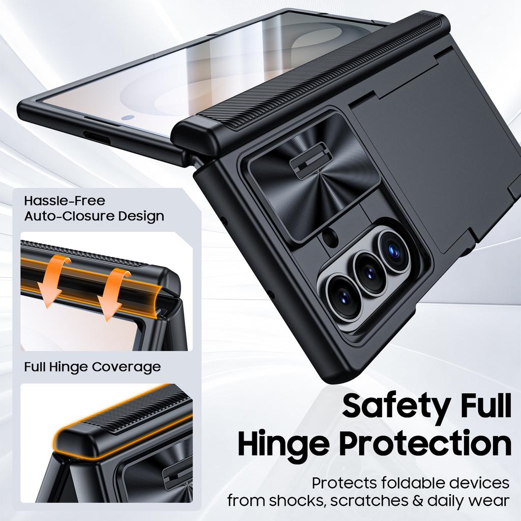 Protective Wallet Case with Sliding Camera Cover and RFID Card Holder for Galaxy Z Fold 8 Ultra-Black
