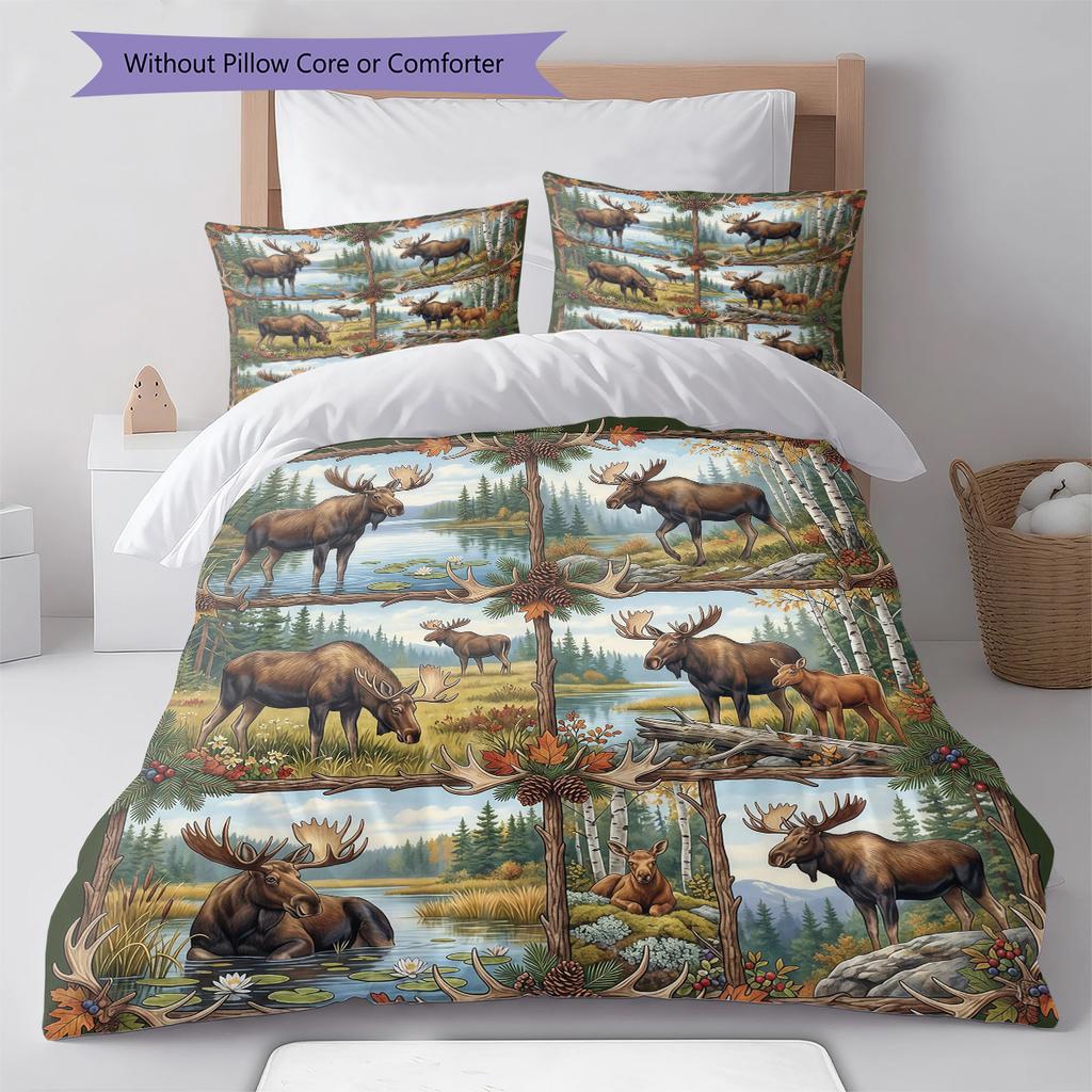 Retro Oil Painting Animals Pattern Bedding,Quilt Set Quilt Cover Pillowcase Home Birthday Gift (1 * duvet cover + 2 * pillowcase, without core)