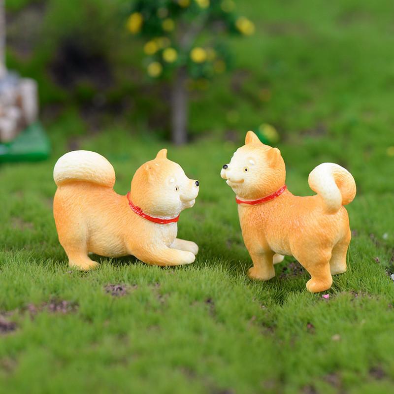 Cute Resin Akita Dog Figurine For Creative Bonsai Decoration Yellow Dog