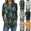 Женская модная блузка свободного кроя с пуговицами и воротником на пуговицах, с рождественским принтом и длинными рукавами