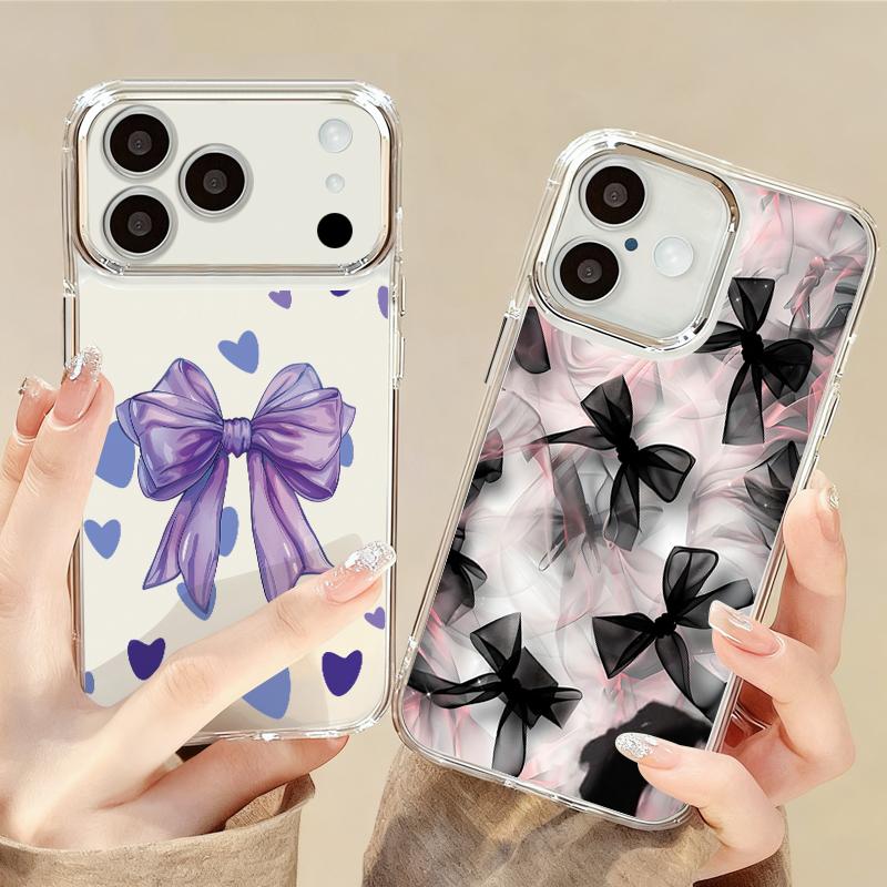 Чехол со стильным узором из разноцветных бантиков для iPhone 17 Pro Max iPhone 16 15 14 13 Pro Max 11 17e 16e Покрытие Рамка для камеры Прозрачная Мягкая Силиконовая Задняя Крышка