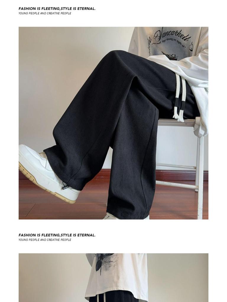 Men's Heavy American Corduroy Pants: Autumn/Winter Velvet-Lined, Trendy Loose Straight Wide-Leg Trousers