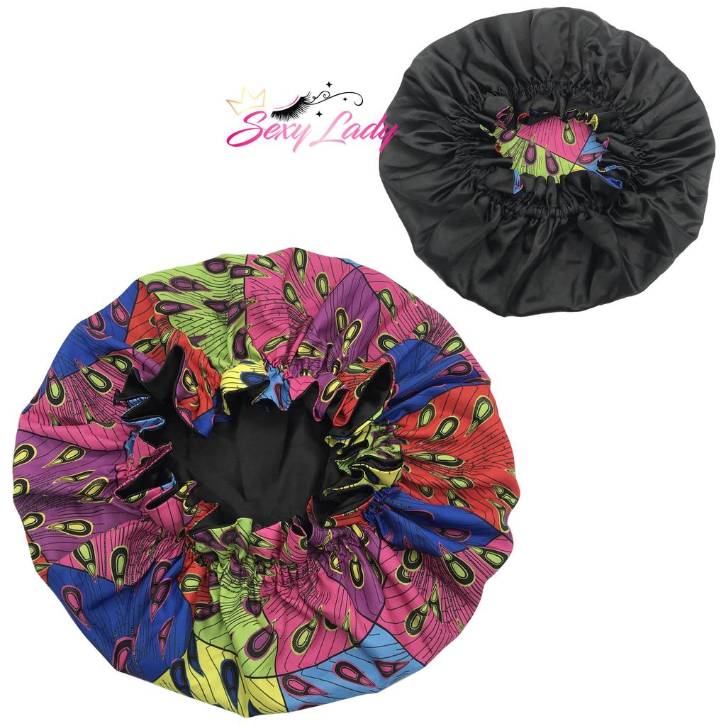 African Pattern Print Ankara Bonnet Double Layer Satin Large Turban for Women Sleep Night Hat Silk Hair Ladies Night Parties
