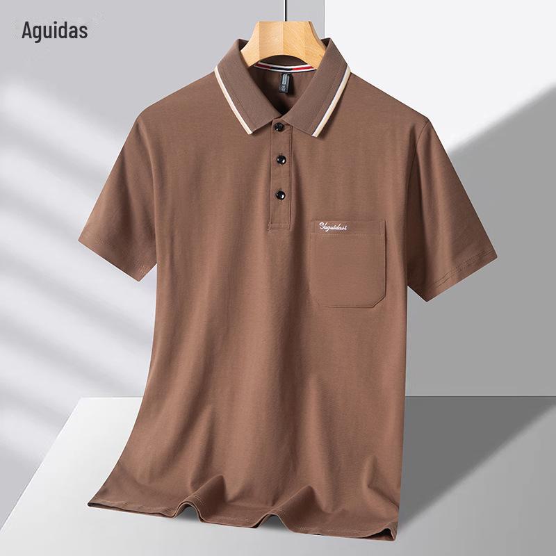 Мужская хлопковая летняя футболка-поло с коротким рукавом и отворотом для пожилых людей