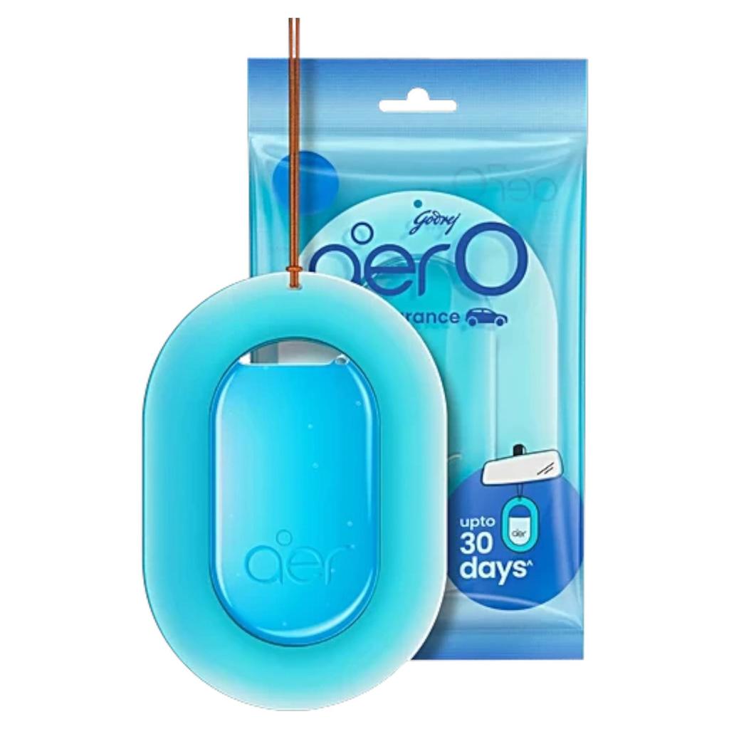 Godrej Aer O Hanging Car Air Freshener Gel Cool Aqua 7.5 G | Long-Lasting Up To 30 Days | Sleek Design With Indicator