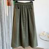 Cotton-Linen Bohemian Skirt: Retro Minimalist Mid-Length Elastic-Waist Flared Skirt