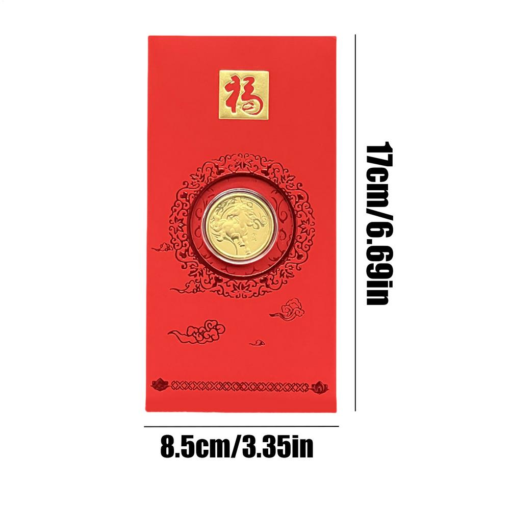 Красные китайские конверты 2026 год Лошади Памятный пакет Коллекционная монета на Новый год Мальчики Девочки Взрослые Пожилые Семья Друзья Зима