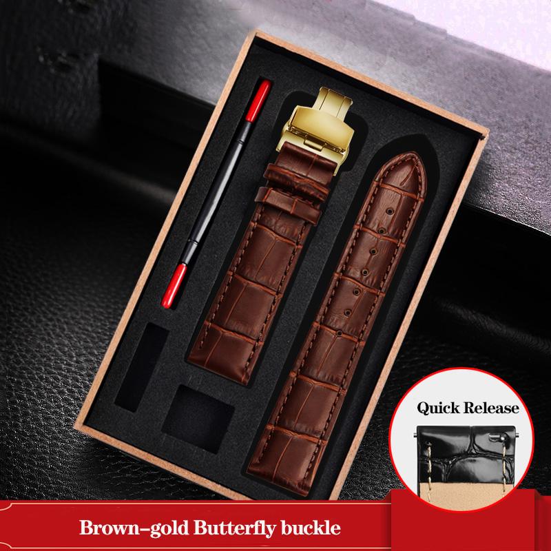 Watchband Blue Black Cowhide Leather Strap Butterfly Buckle Fits All Brands Of Watches Men Women 121415161819202223mm