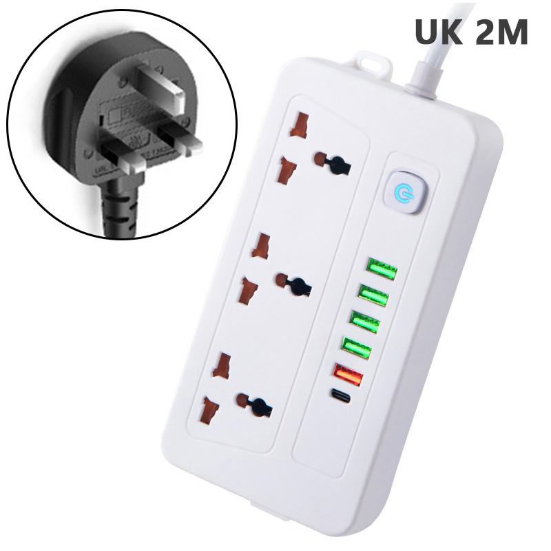 Универсальный удлинитель с 2/3 розетками и зарядным устройством на 6 портов USB, кнопка переключения удлинителя, удлинитель 2M/3M, розетка для удлинителя EU UK Us