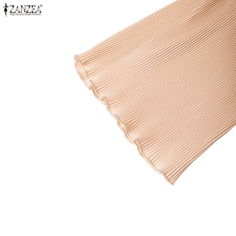 ZANZEA Женское платье с отложным воротником, свободного кроя, повседневное, с длинным рукавом, плиссированное, длинное