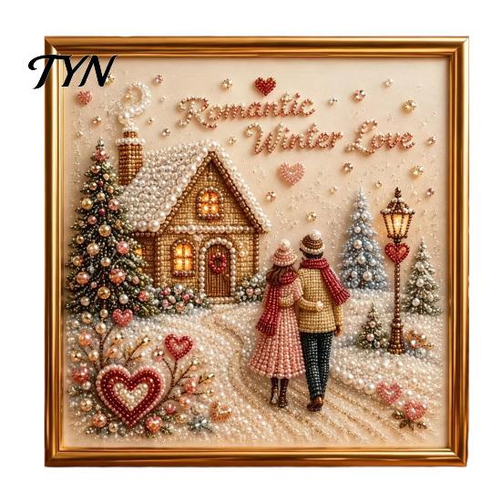 Artistic Faux Pearl Bead Kits Christmas Art Kit, Winter Scene DIY Painting Holiday Craft for Kids 3D Sparkling Animal Wall Kit Adults,