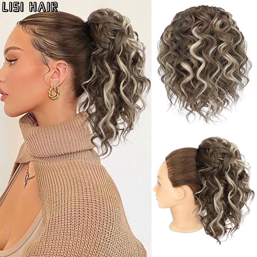 MISS WIG Синтетическая часть волос в виде грязной булочки - свободный волнистый вьющийся парик с хвостиком на шнурке для женщин