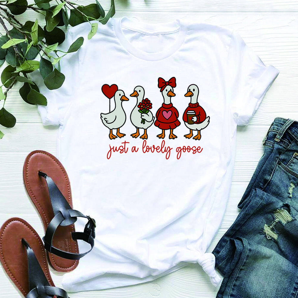 Cute Lovely Goose Coquette Tshirt Valentine Goose Shirt Duck Valentines Shirts Silly Goose Shirts Unisex Short Sleeves Tops