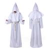 1 Set Halloween Cosplay Suit Robe Belt Necklace Set Hooded Long Sleeves Medieval Monk Witch Pastor Parties Performances Role-playing Costume