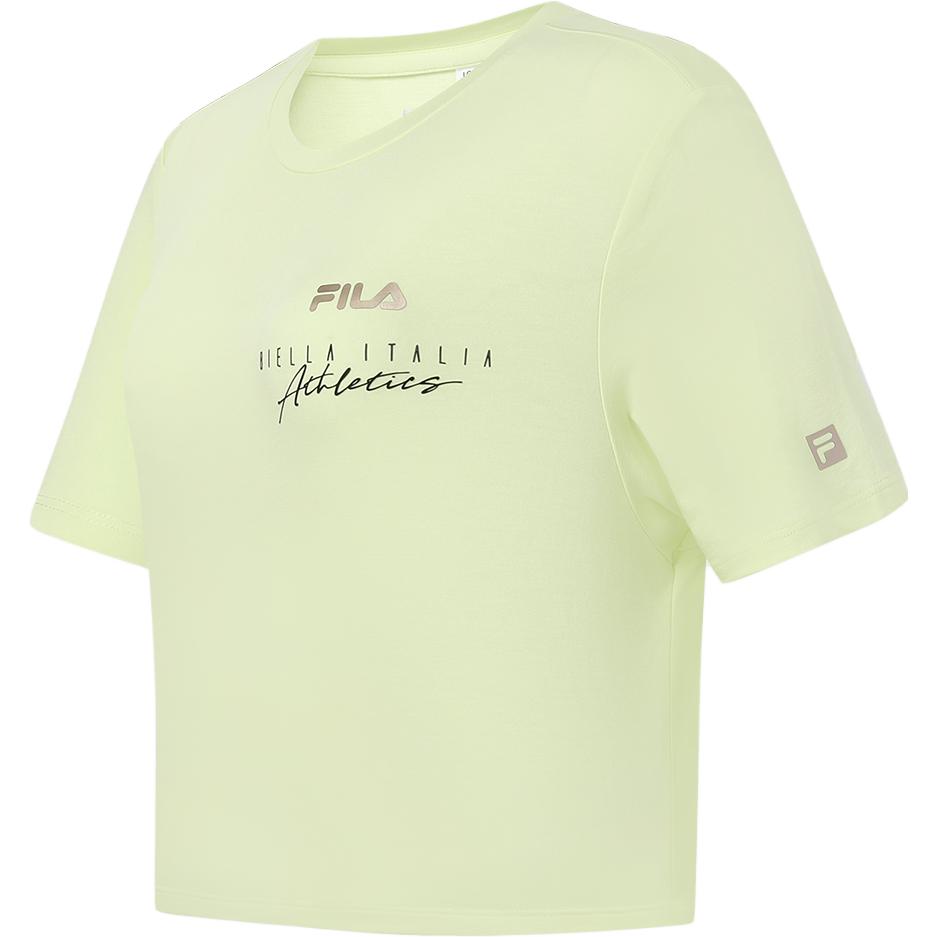 Fila 2023 Autumn New Woven Short Sleeve Shirt Round Neck Outdoor Sports Top Women Tops Sweet-Buckwheat A11W331111F-YE