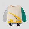 Autumn Cartoon Car Long-Sleeve Color-Block T-Shirt for Kids