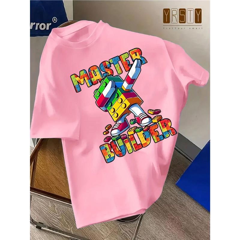 European sizes Round-Neck T-Shirt Featuring a Colorful Block Pattern And The Words Perfect for Casual Wear