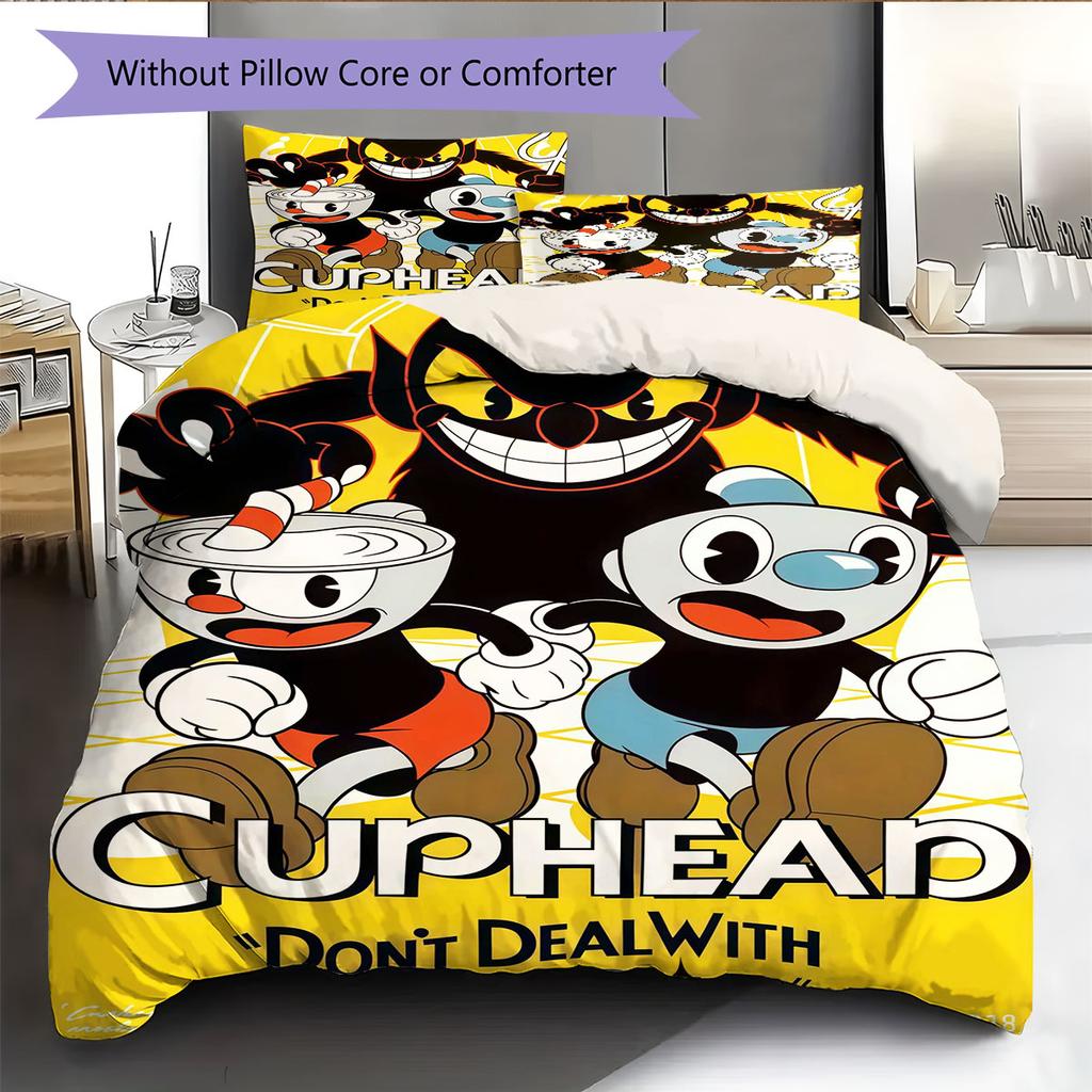 Cuphead Bedding Quilt Set Quilt Cover Pillowcase Home Decoration Birthday Gift (1 * duvet cover + 2 * pillowcase, without core)