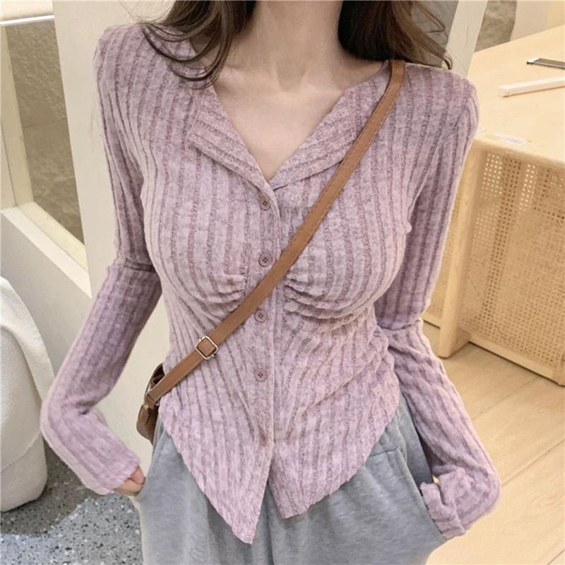 Y2k Knitted Cardigan Women Collar Sweater Coat Vintage Long Sleeve Single Breasted Top Fashion Girls Knitwear