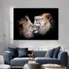 Canvas Painting Modern Wild Animal Black and White Kissing Lions Head Wall Art Pictures for Living Room Cuadros Home Decoration No Frame