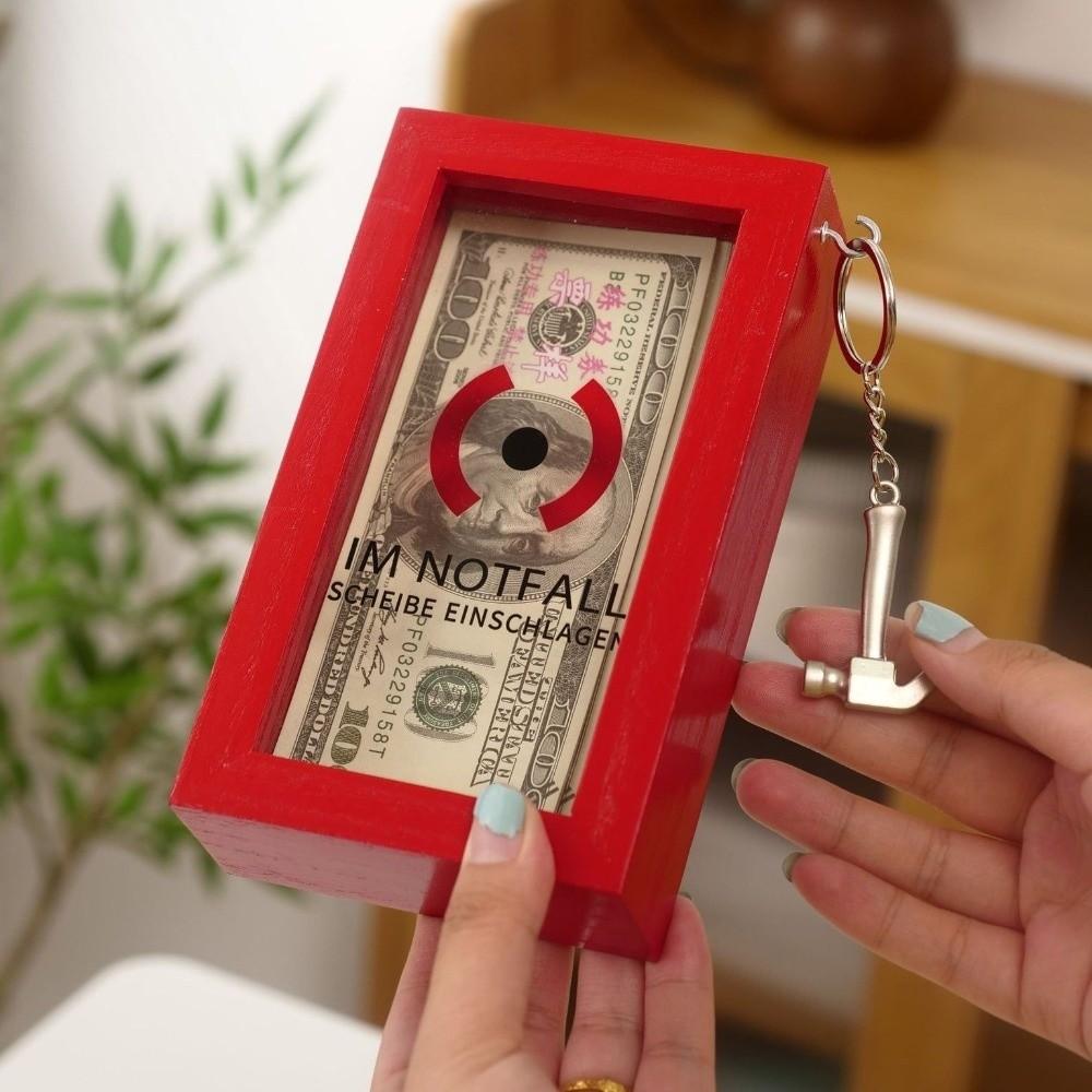 Break In Case Emergency Gift Box Red Wooden Material Gift Packaging Case with Hammer Prank Gift Boxes for Birthday Holiday