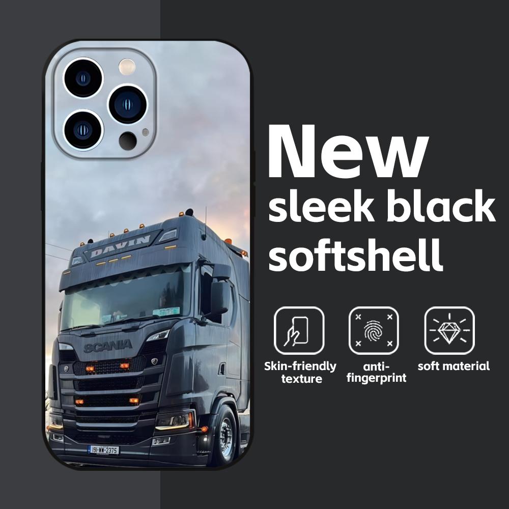 Чехол для телефона S-Scania TruxES для iPhone 16 16e 15 14 13 12 11 Plus Mini Pro Max Мягкий черный Ударопрочный чехол
