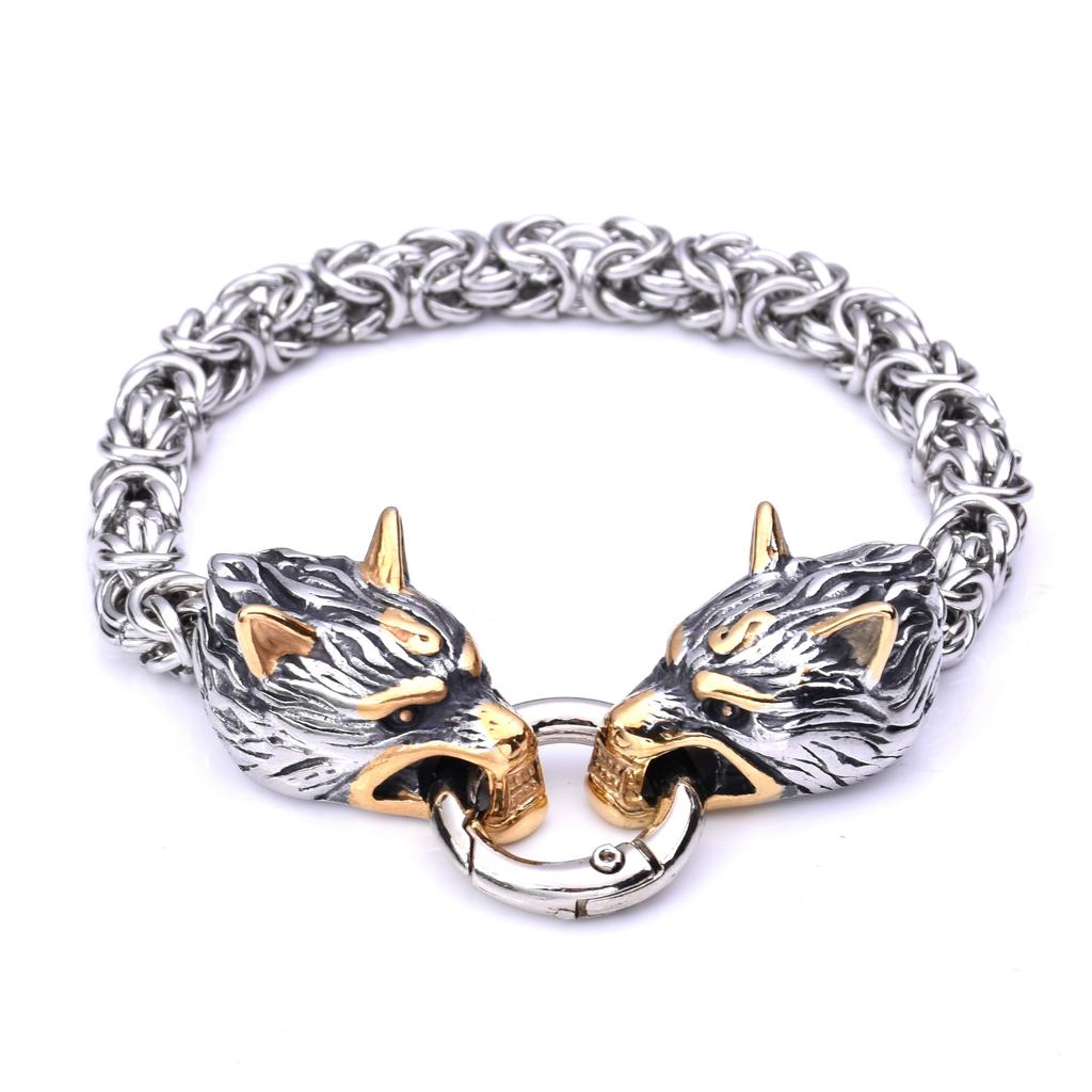 Мужской властный браслет из нержавеющей стали с головой волка, браслет ручной работы, цепочка с круглыми звеньями
