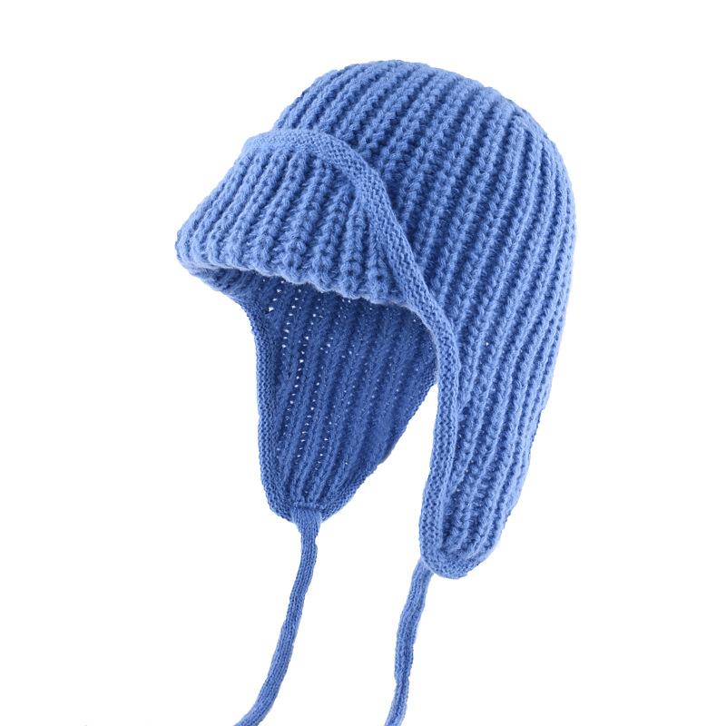 Корейская версия шапки из вязаной шерсти с защитой ушей, детская осенне-зимняя теплая шапка, мужская однотонная шапка-ушанка на завязках, шапка для лыжника, модная