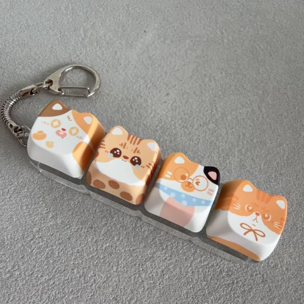 Finger-Tip Pressing Button Cat Mechanical Keyboard Keyring Keycap Keychain Gifts for Kitten Fans