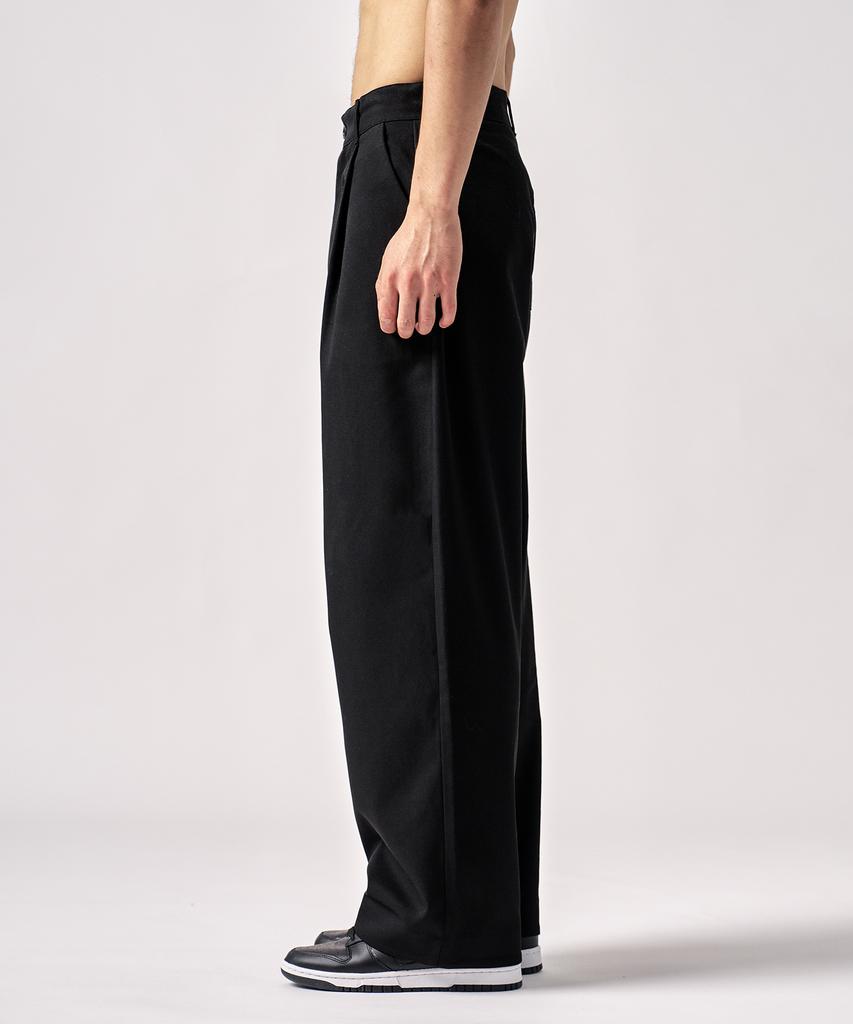 WHOLOVESART Single-Pleat Wide City Slacks Black