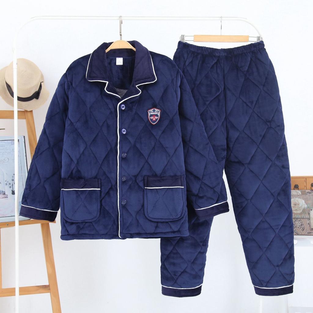 Мужская пижама осенне-зимняя толстая стеганая куртка трехслойный стеганый хлопок зимний теплый костюм для дома повседневный стиль