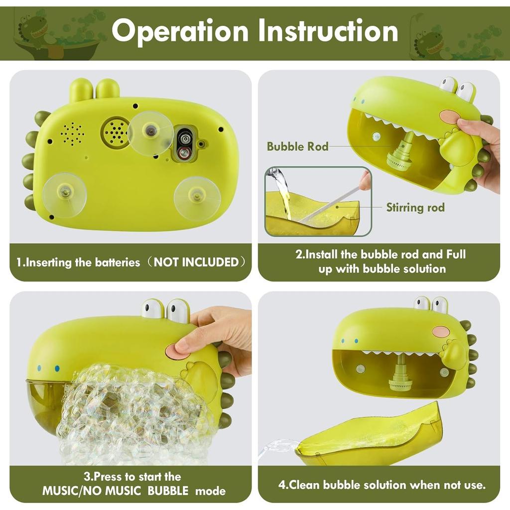 Bath Toy, Foam Machine Bath with Music, Dinosaur Bath Toy Baby with 1000+ Bubbles Per Minute