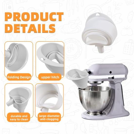 Складная мучная воронка для миксеров KitchenAid с наклонной головкой объемом 5 кварт, силиконовая мучная воронка без капель, легко моющийся аксессуар для выпечки и приготовления пищи