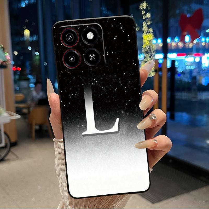 Чехол на телефон A-Z Буква с цветком Синее Звездное небо Для ZTE Blade A35/A55 Мягкий силиконовый Черный чехол Защита от царапин