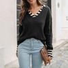 Striped Lapel Jumper Women Loose Autumn and Winter Long-sleeved Knit Jumper Jumper