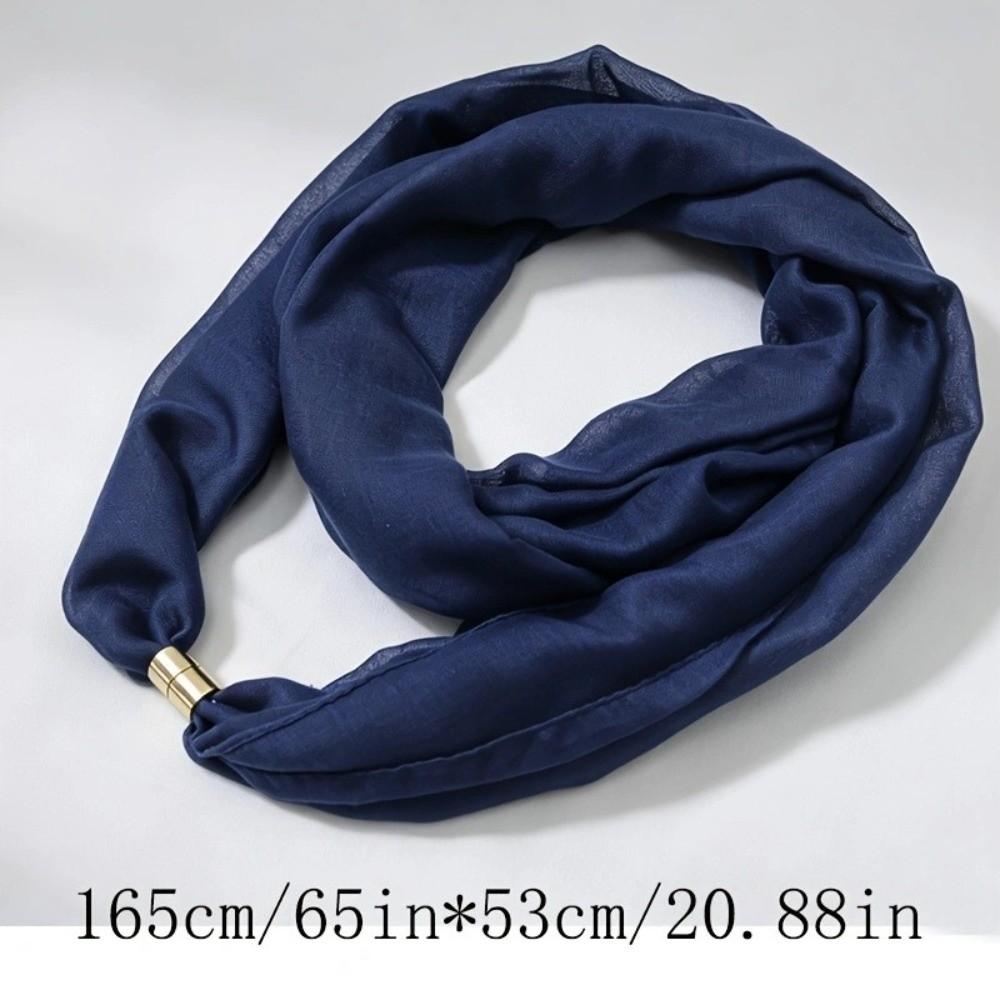 French Style Magnetic Buckle Scarf Magnet Clasp Silk Scarf Elegant Neck Scarf Autumn