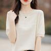 Женская одежда Ледяной шелк С коротким рукавом Женский свитер Футболка Женский круглый вырез Тонкий Корейский стиль