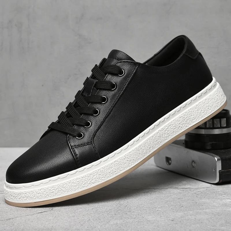 New Men's Shoes Brand Classic Casual Genuine Leather Soft Walking Men Sneaker Shoes White Black RunningTrendy Sneakers for Men