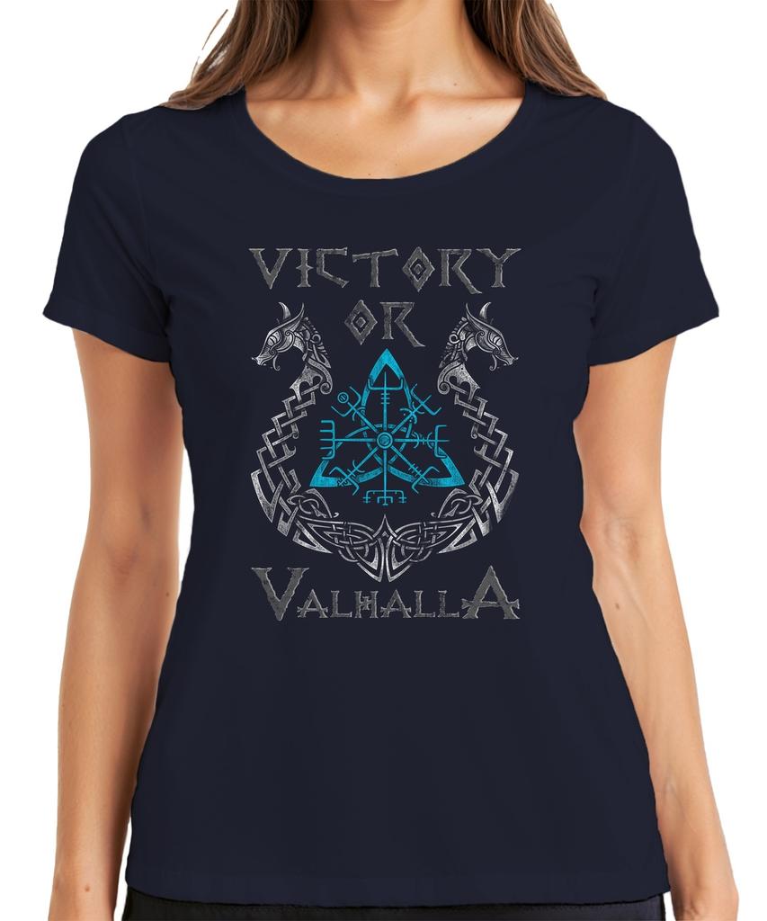 Victory Or Valhalla Vegvisir Rune Compass Vikings Wolves Knot Unisexs Tshirt